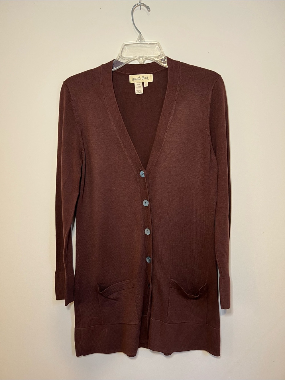 Isabella Bird Rich Chocolate Brown Long Cardigan size Small